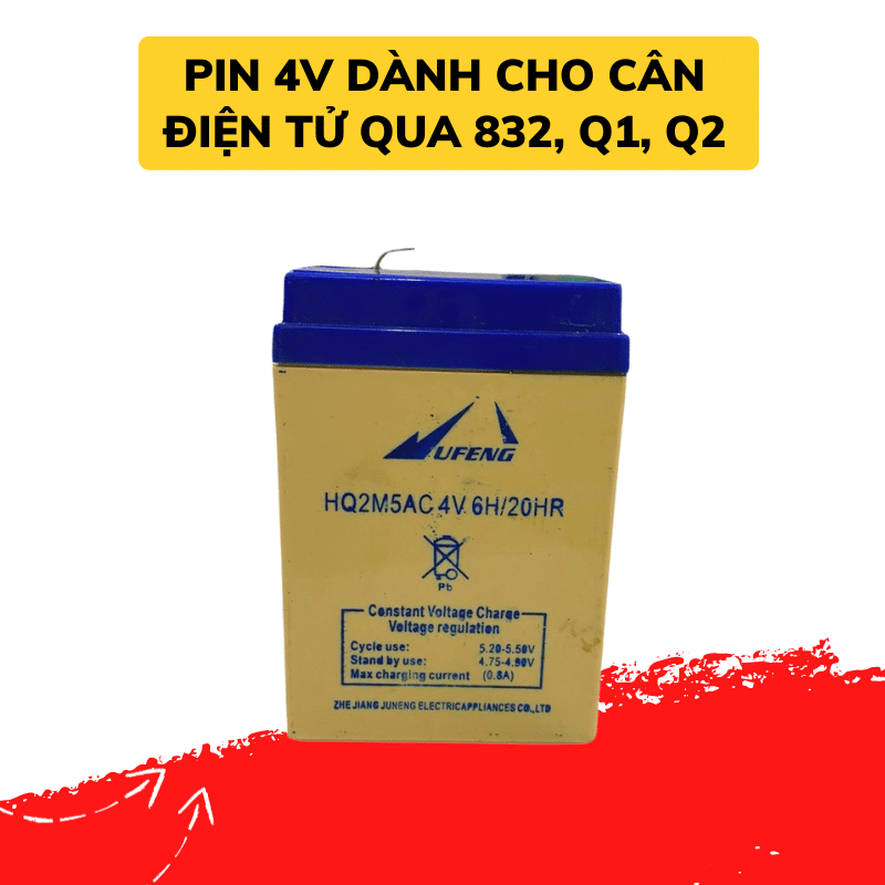Pin cân điện tử 30kg dành cho QUA 832, Q1, Q2 - Ắc quy khô 4V 6Ah Pin Zin theo máy chính hãng