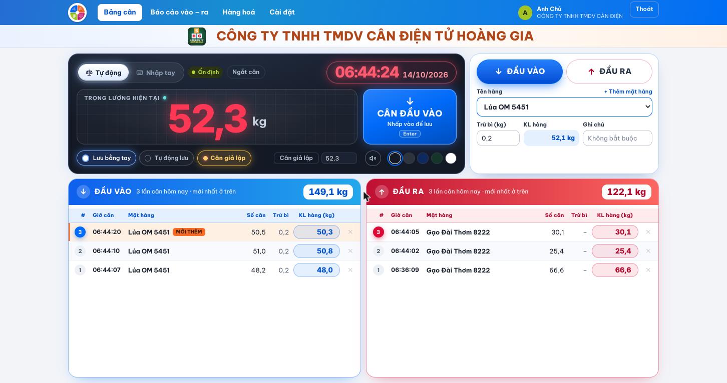 Phần mềm cân điện tử – Kết nối cân RS232, Bluetooth - Cân điện tử Hoàng Gia | Uy tín 10+ năm, Uy Tín, Giá Tốt Bảng cân: phần mềm đọc số cân lên máy tính qua RS232 và Bluetooth