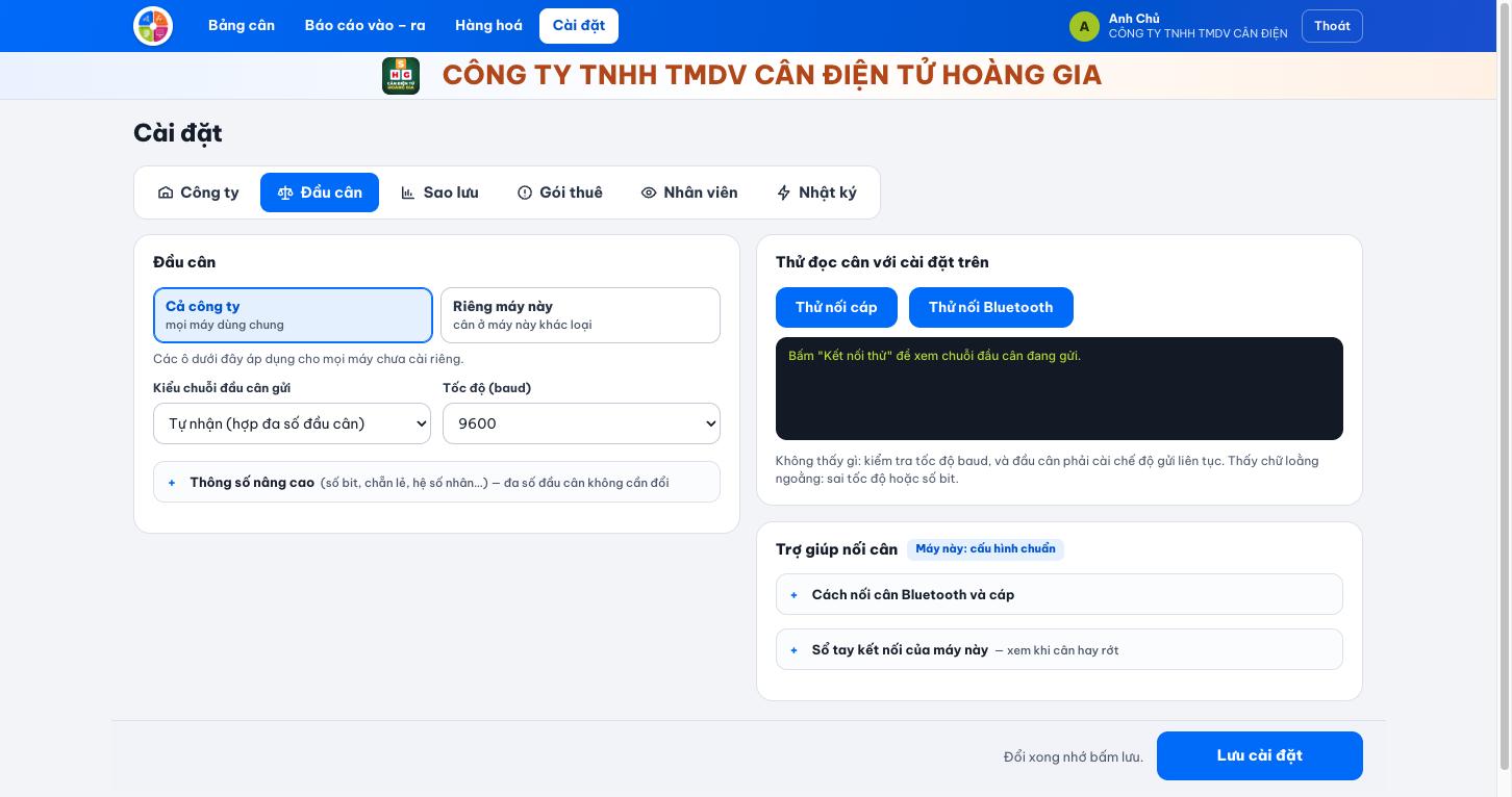 Phần mềm cân điện tử – Kết nối cân RS232, Bluetooth - Cân điện tử Hoàng Gia | Uy tín 10+ năm, Uy Tín, Giá Tốt Cài đặt đầu cân: phần mềm cân RS232 và phần mềm cân Bluetooth
