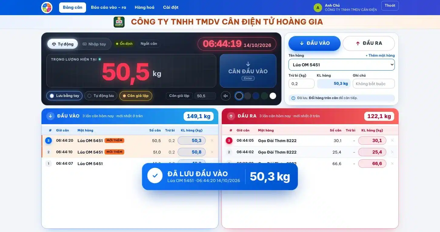 Phần Mềm Cân Hàng Công Nghiệp Đóng Gói: 6 Bước Chính Xác - Cân điện tử Hoàng Gia | Uy tín 10+ năm, Uy Tín, Giá Tốt Lưu số cân tự động từng bao trên phần mềm cân hàng công nghiệp đóng gói